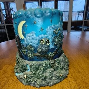Blue Owl Nightlight Figurine with Moon and Stars